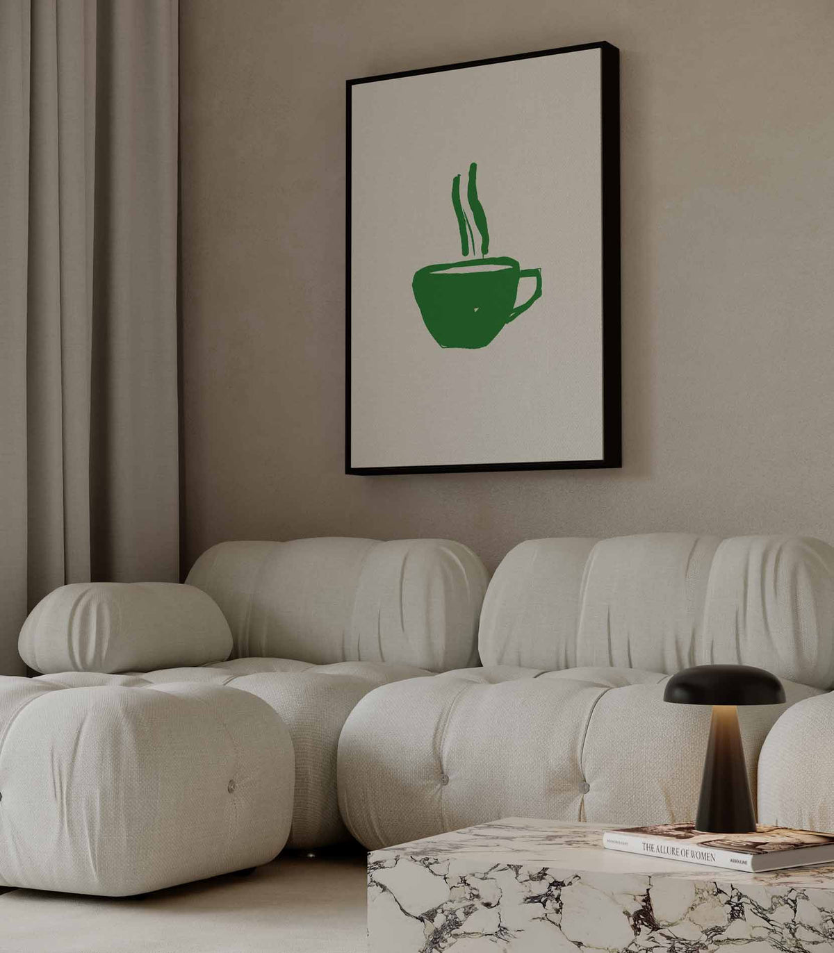 Groene Koffiekop Illustratie – modern portret kunstwerk van WallArtistic