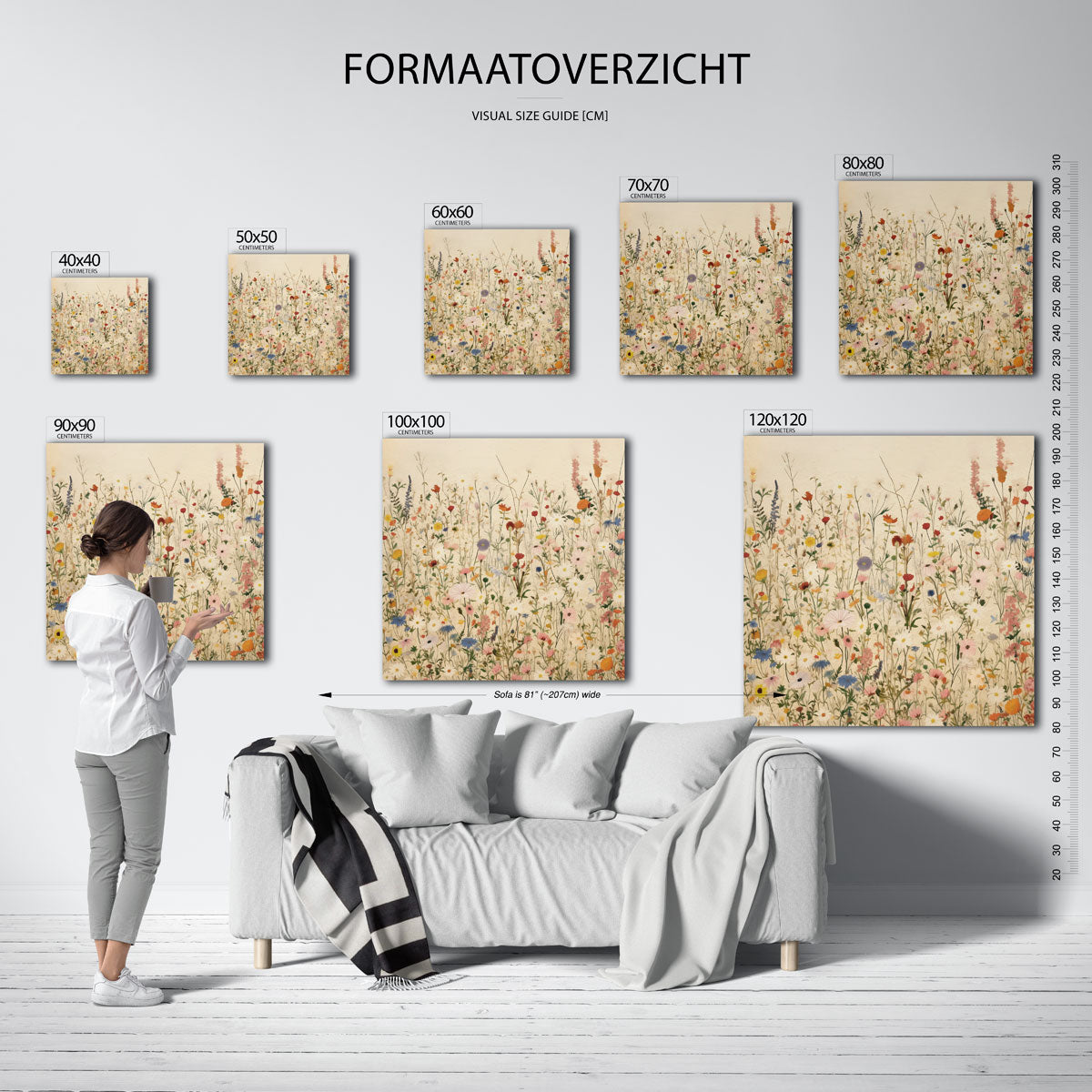 Bloemenveld – vierkante muurposter met kleurrijke vormen