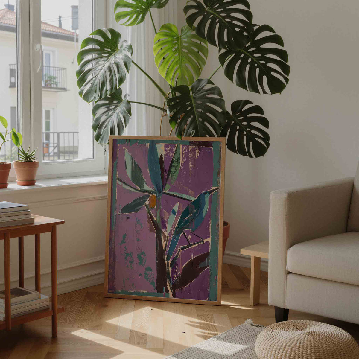 Vogel en bladeren – moderne wandkunst als portret poster