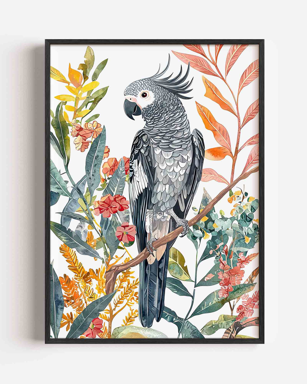 Papegaai en bladeren – dieren portret poster als wanddecoratie
