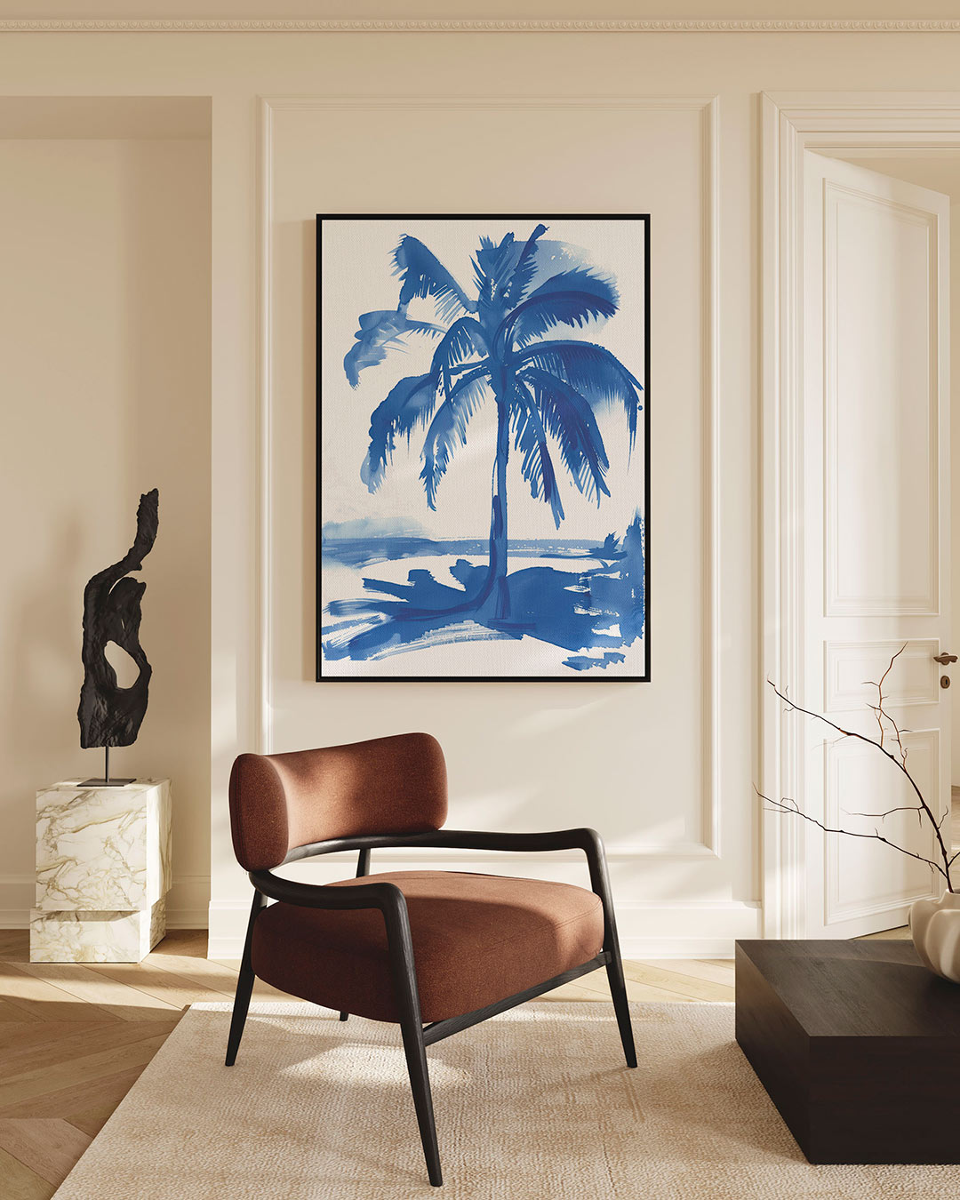 Blauwe palmboom – staand wanddecoratie kunstwerk