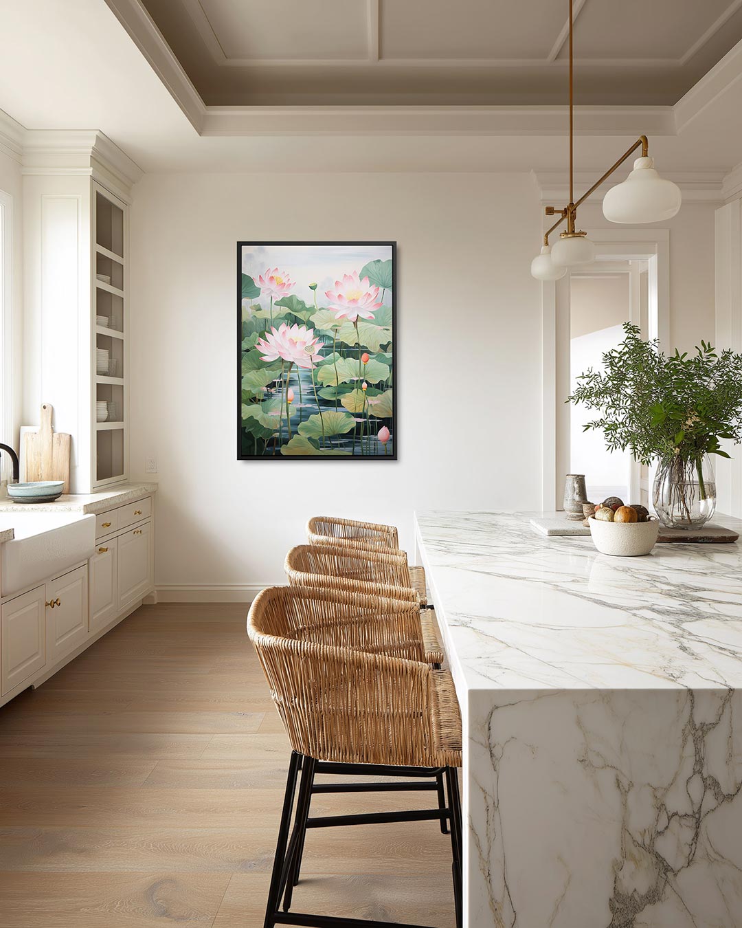 Lotusbloemen en bladeren – moderne staande wandkunst