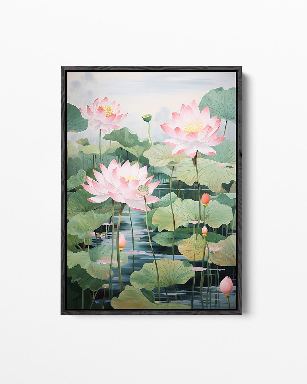 Lotusbloemen en bladeren – staand wanddecoratie kunstwerk