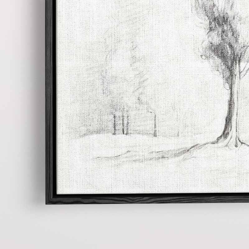 Potloodschets van Statige Bomen – staand kunstwerk voor modern interieur