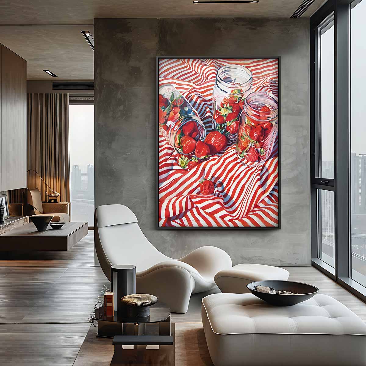 Zomerse Aardbeien in Potten – staande wandkunst voor woonkamer of interieur