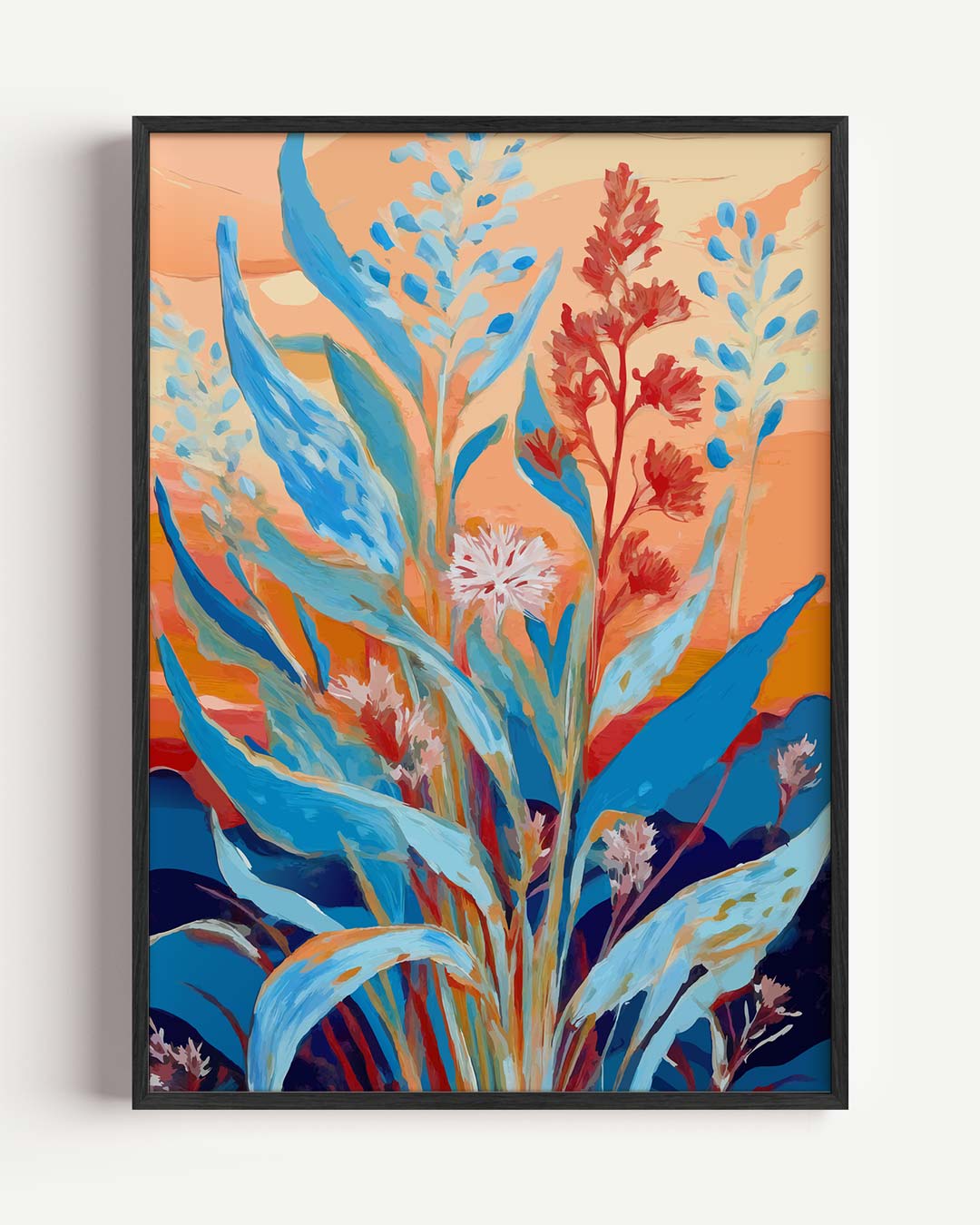 Kleurrijk Bloemenveld in Zonsondergang – bloemen portret poster als wanddecoratie