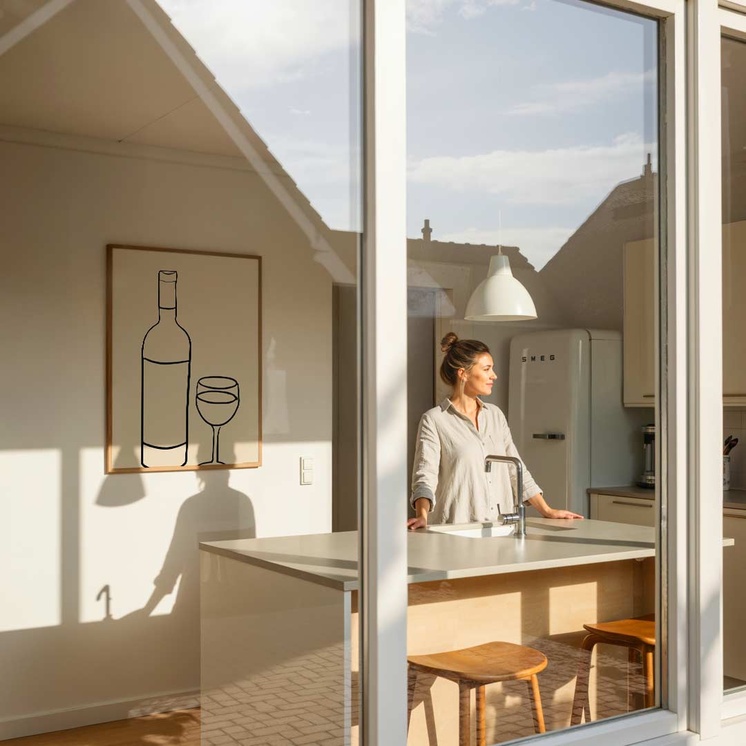 Minimalistische Wijnkunst – keukenposter in staand formaat