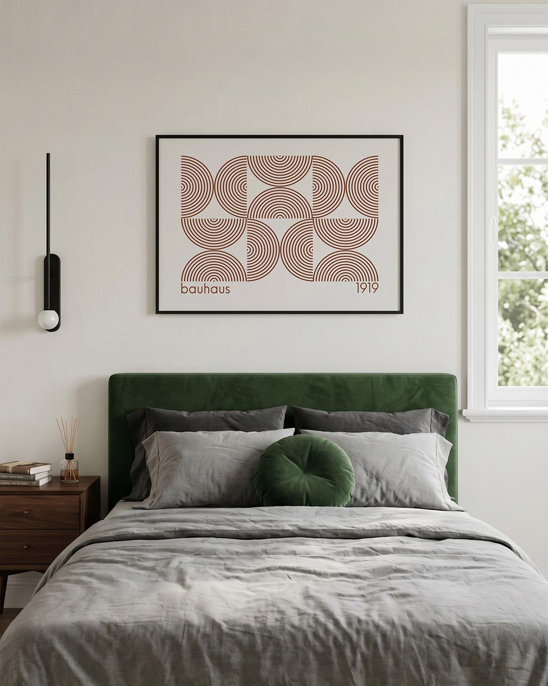Cirkelpatroon en lijnen – liggende Bauhaus poster voor aan de muur