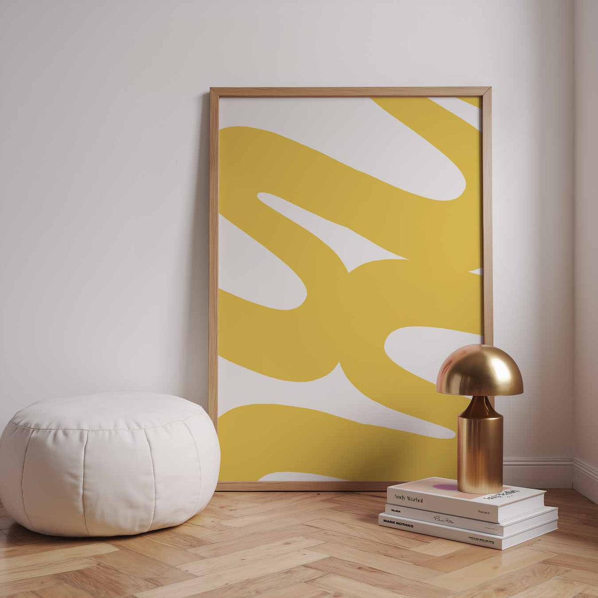 Abstracte Gele Vormen – staande kleurrijke abstracte wanddecoratie van WallArtistic
