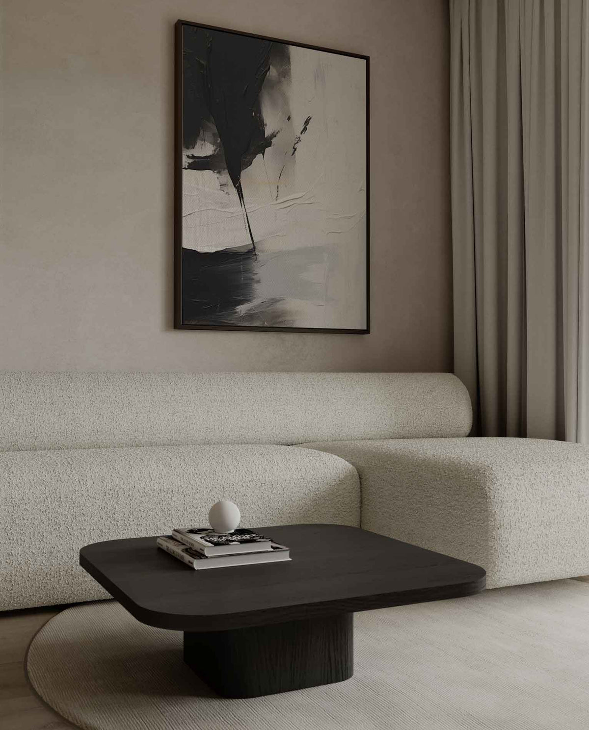 Contrasten in Abstractie – kunstwerk met zwarte baklijst