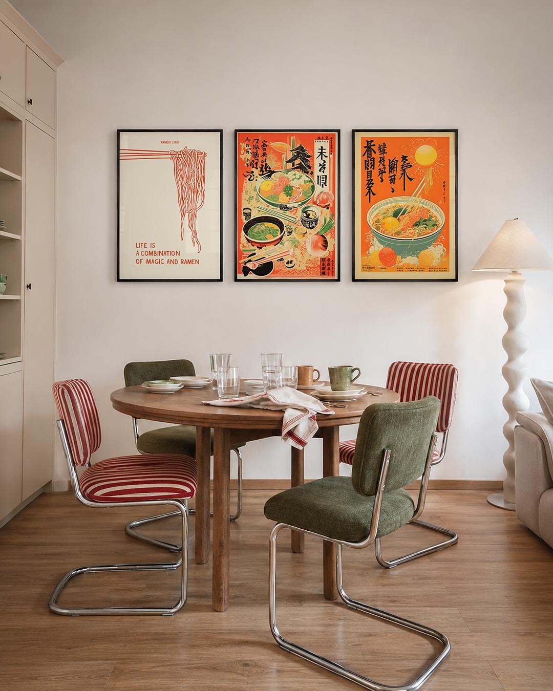 Noodle lijnen driedelige posterset – deze posterset toont een speels lijnenspel van oranje
