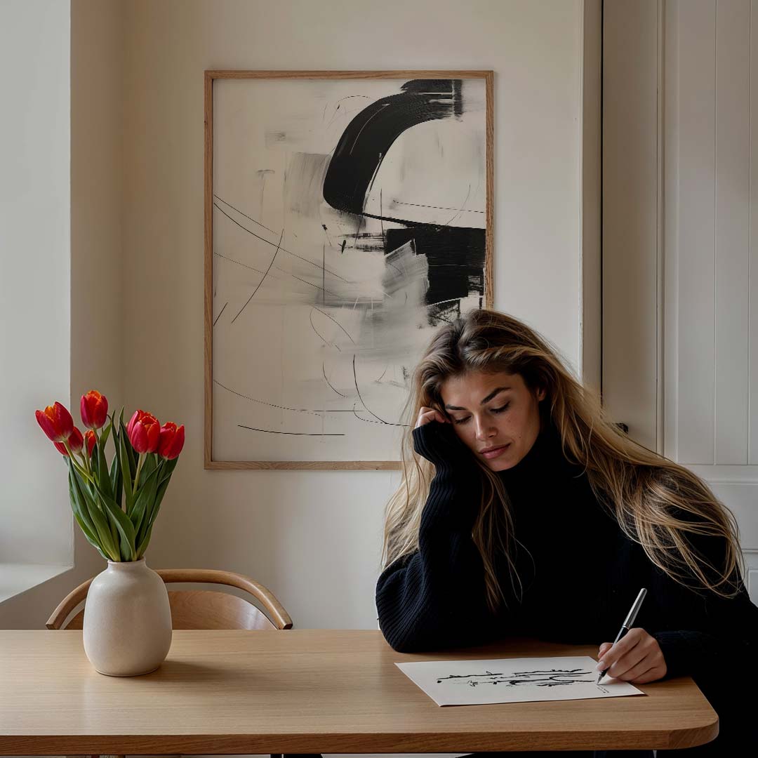 Moderne Abstracte Zwart-Wit – staande verfijnde wanddecoratie van WallArtistic
