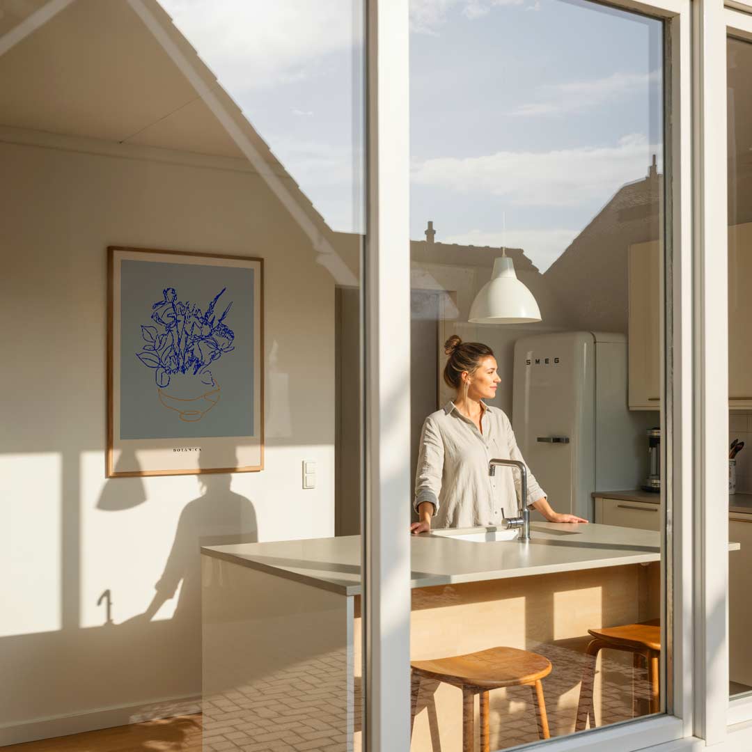 Moderne Botanische Lijntekening – keukenposter in staand formaat