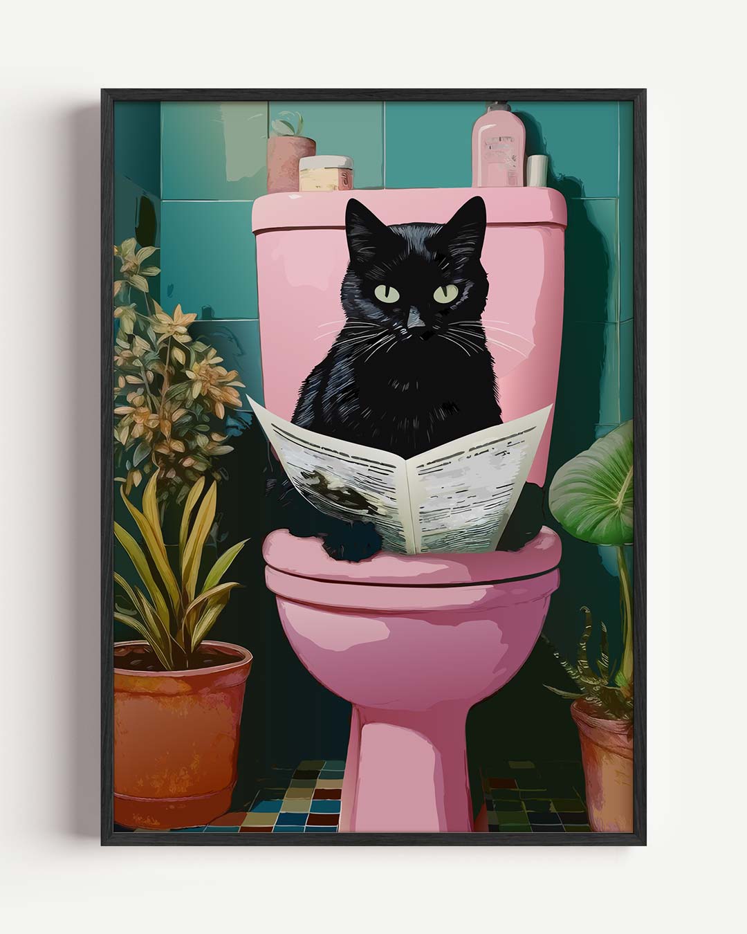 Kat op Toilet – dieren portret poster als wanddecoratie
