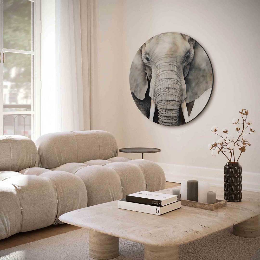 Olifant portret – portret muurcirkel als ronde muurdecoratie