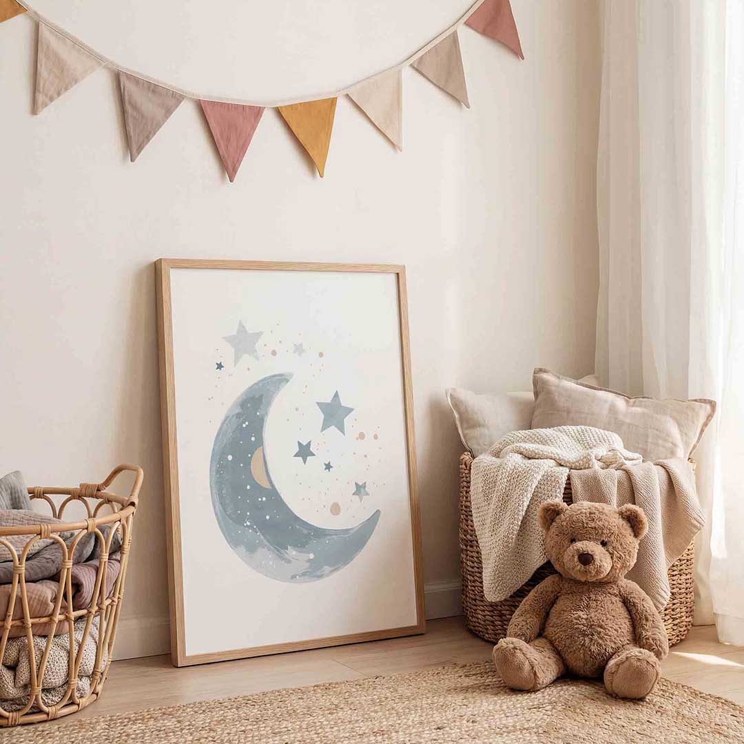 Maan en sterren – speelse wandkunst als portret kinderposter