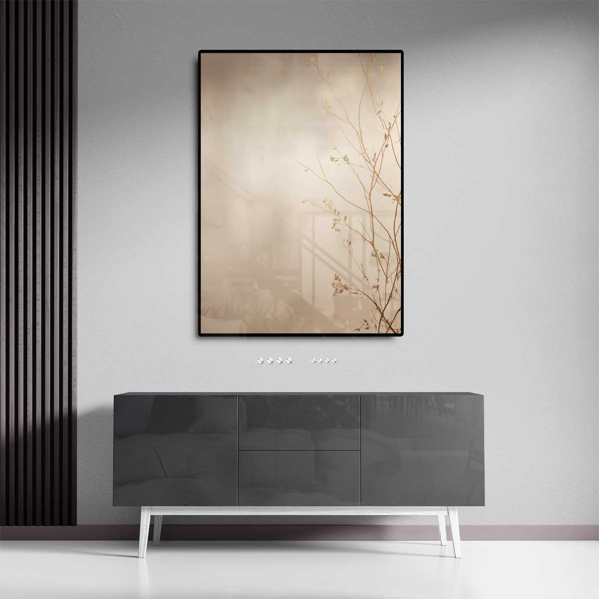 Gouden Zweepslag: Minimalistische Takken – staande wandkunst voor woonkamer of interieur