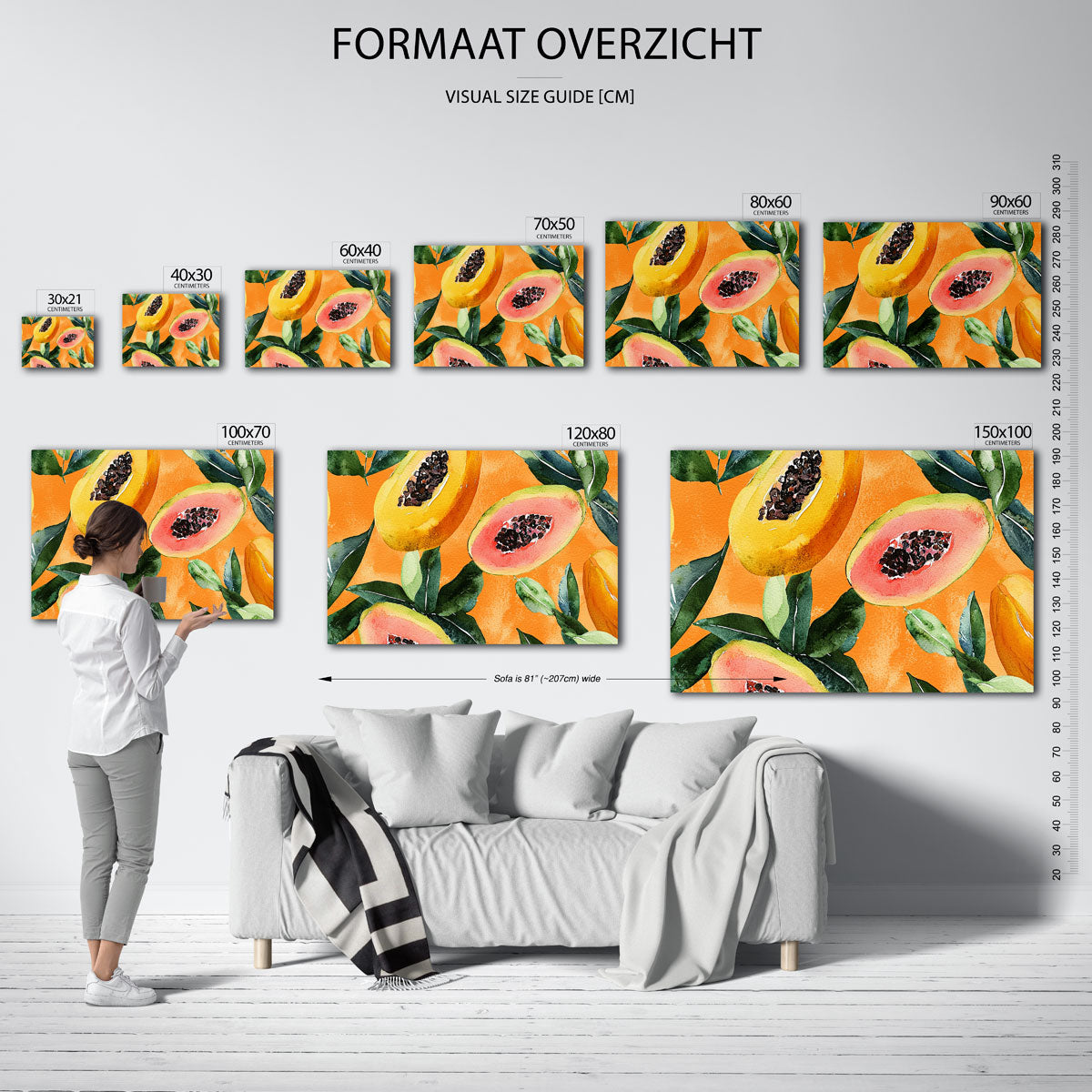 Papaja en bladeren – liggende muurposter met jungle thema