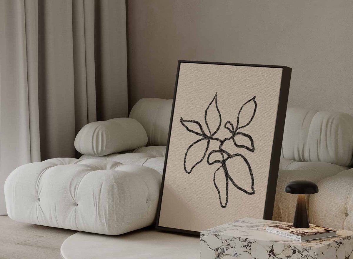 Minimalistische Bladeren Schets – staande wandkunst voor woonkamer of interieur