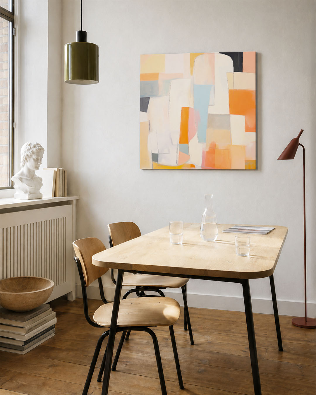 Kleurrijke vormen kunstwerk – vierkante wanddecoratie – dit werk toont een dynamische compositie van rechthoeken en
