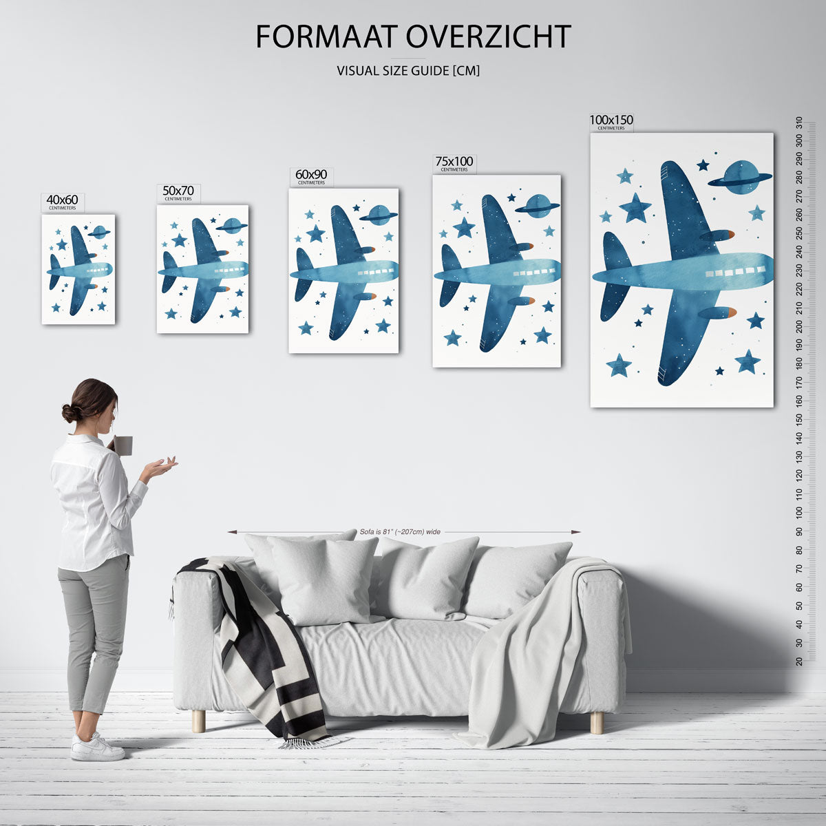 Vliegtuig en sterren – staande wanddecoratie van WallArtistic