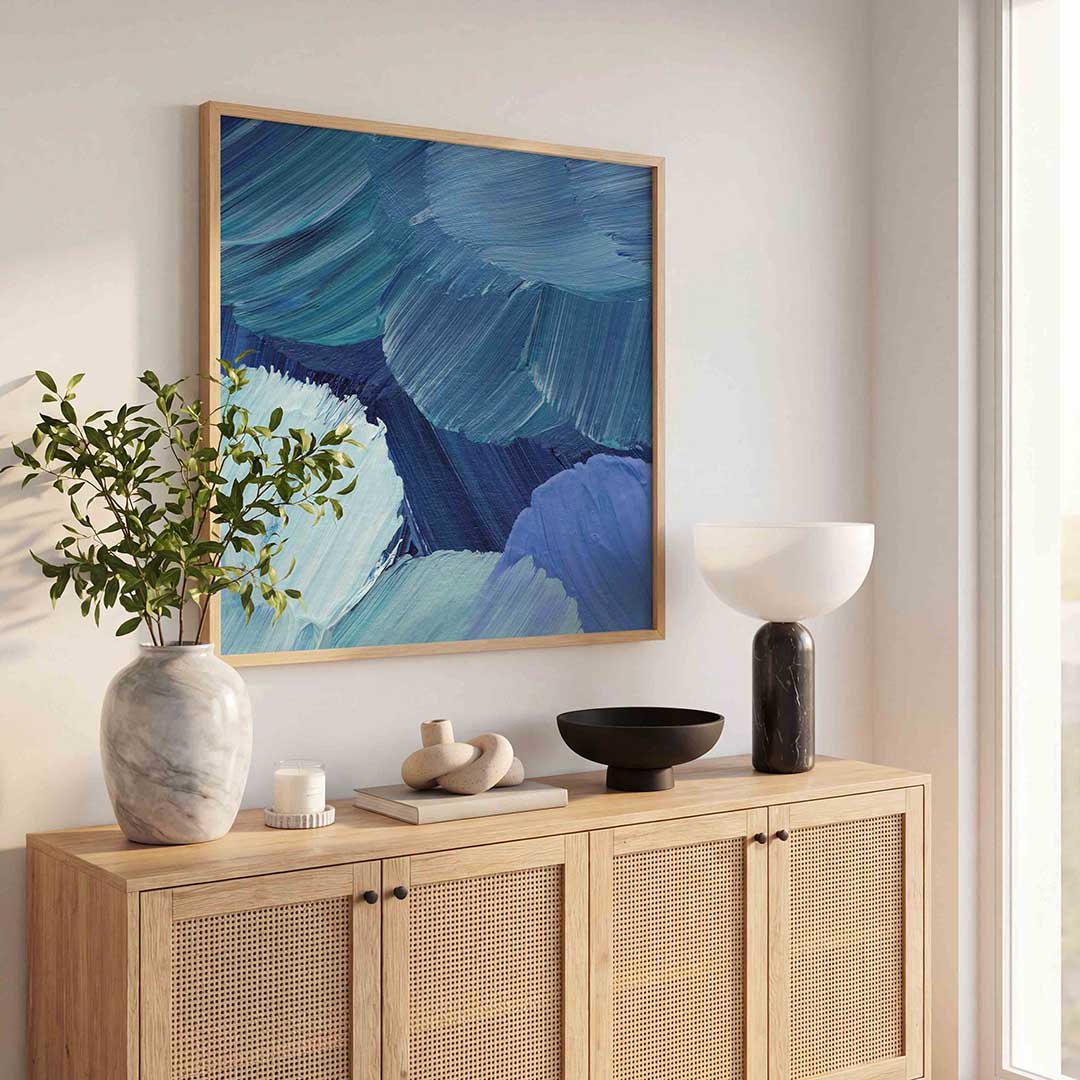 Blauwe penseelstreken – schilderkunst als moderne vierkante poster