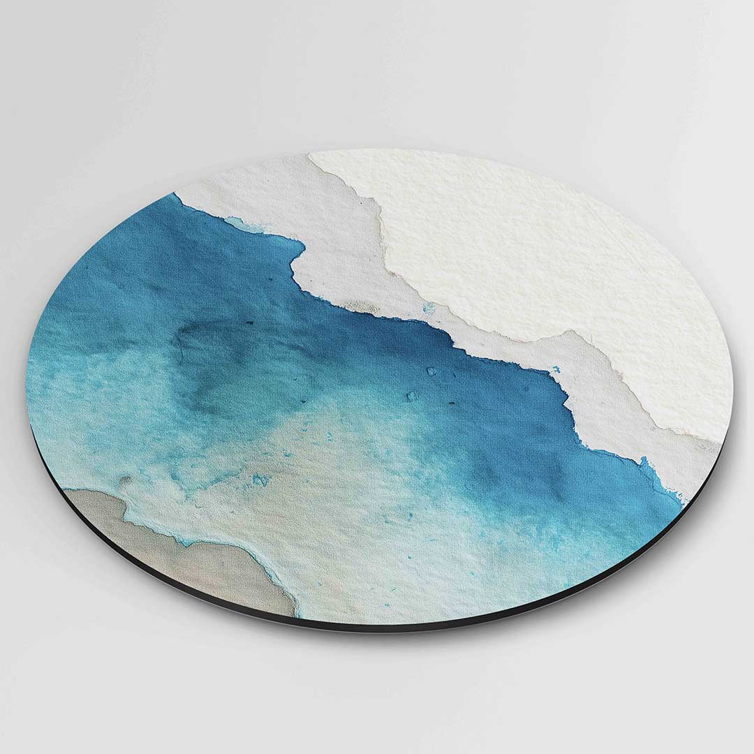 Blauwe en beige lagen – abstracte wandkunst als muurcirkel van WallArtistic