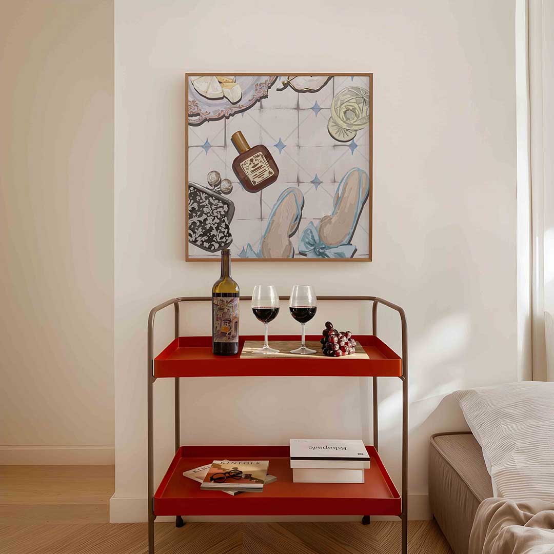 Stilleven met accessoires – vierkante keuken wanddecoratie van WallArtistic