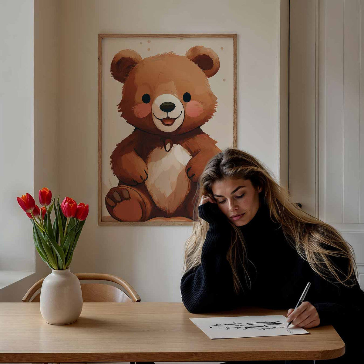 Knuffelbeer Dromerige – staande muurposter voor de kinderkamer
