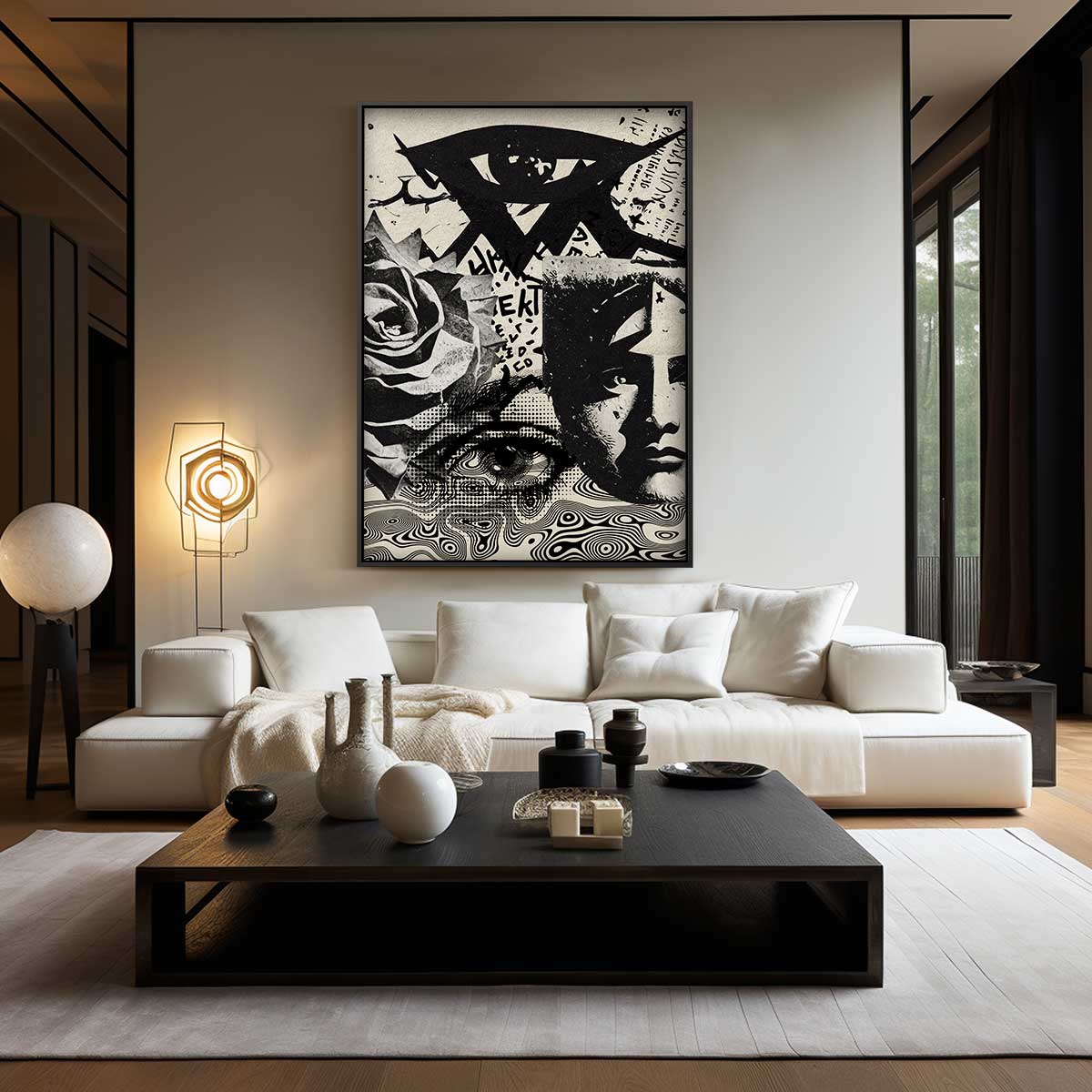 Surrealistische Droomwereld Collage – staand kunstwerk voor modern interieur