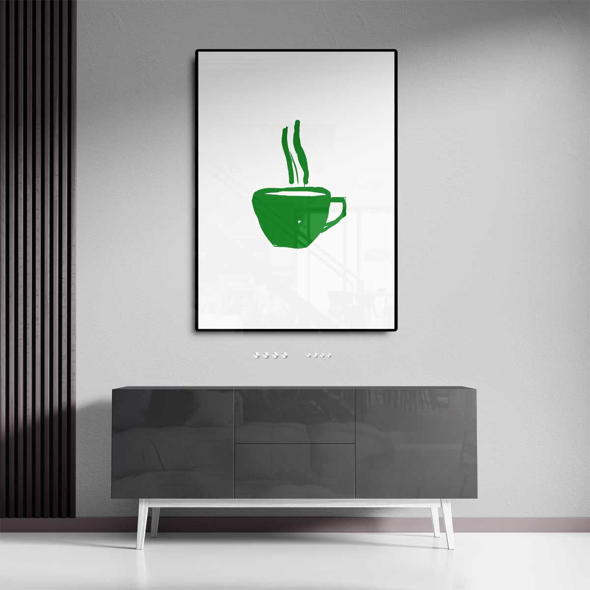 Groene Koffiekop Illustratie – canvas kunstwerk als wanddecoratie