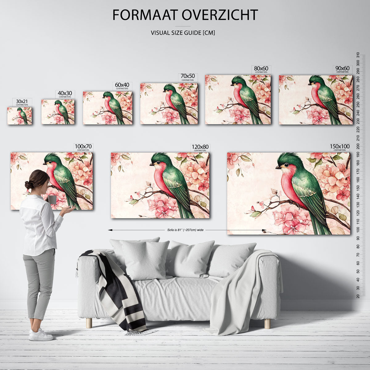 Vogel en bloemen – liggende muurposter met dierenthema