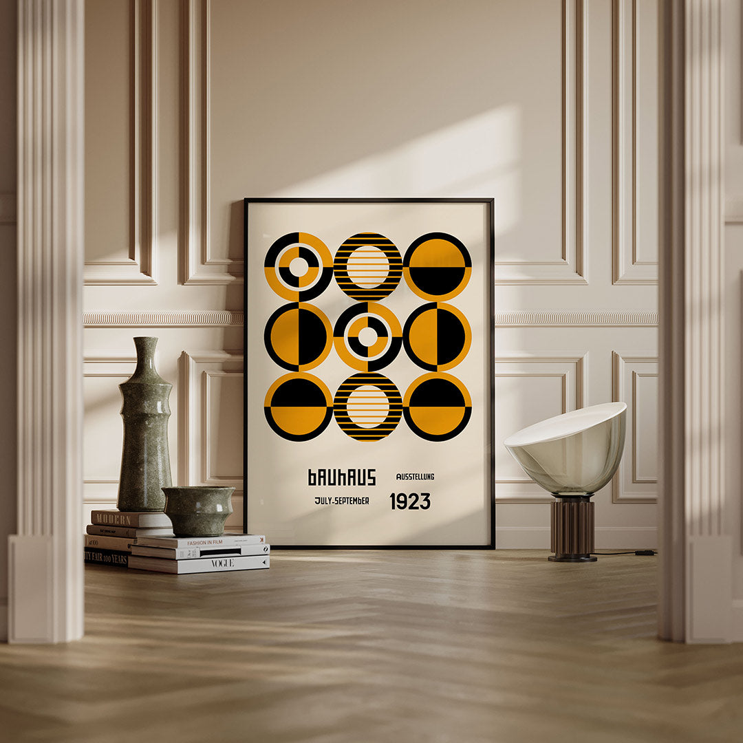 Cirkelritme en kleur – moderne Bauhaus wandkunst als poster