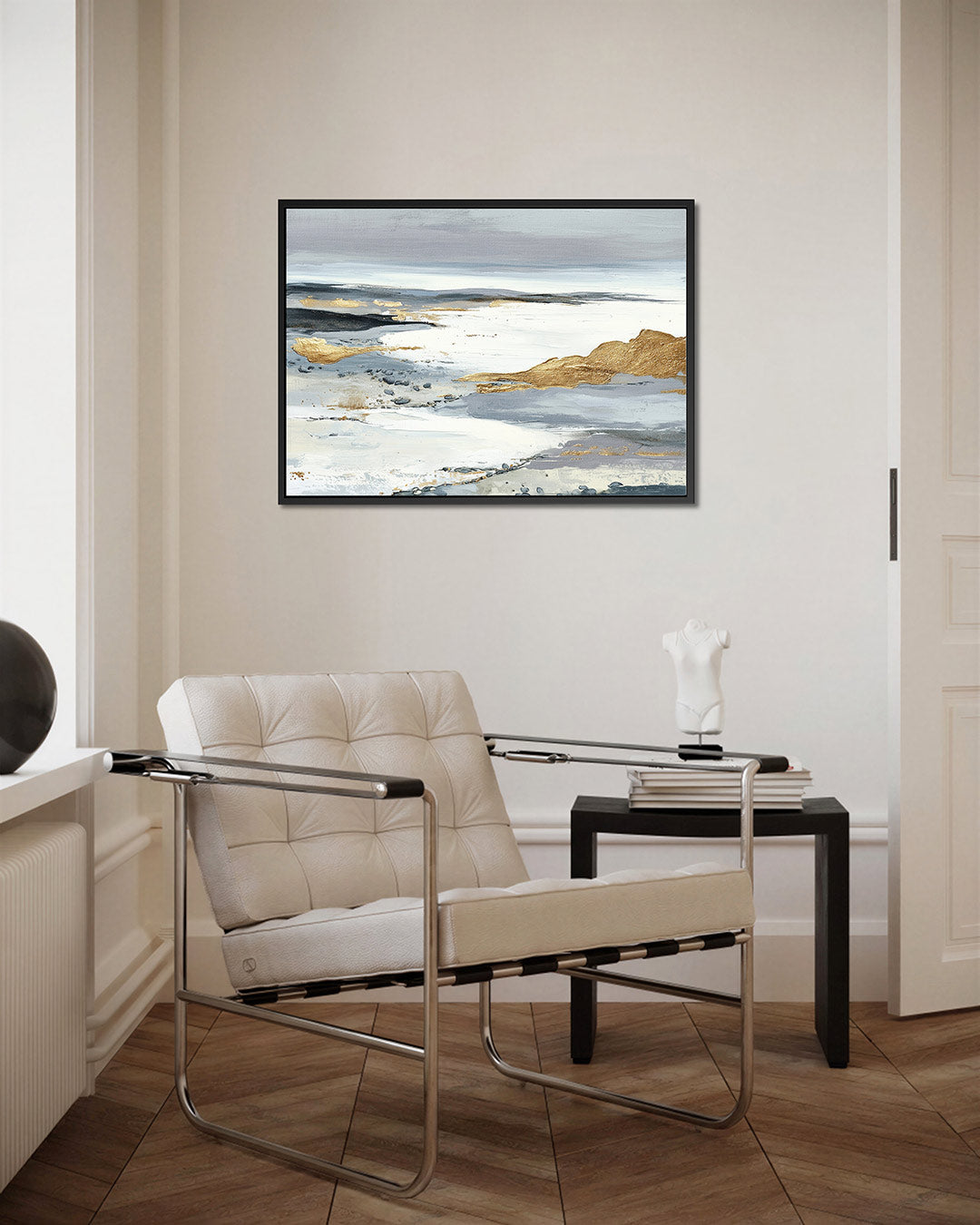 Landschap in goud en grijs – Serene – kunstwerk op canvas, dibond of plexiglas