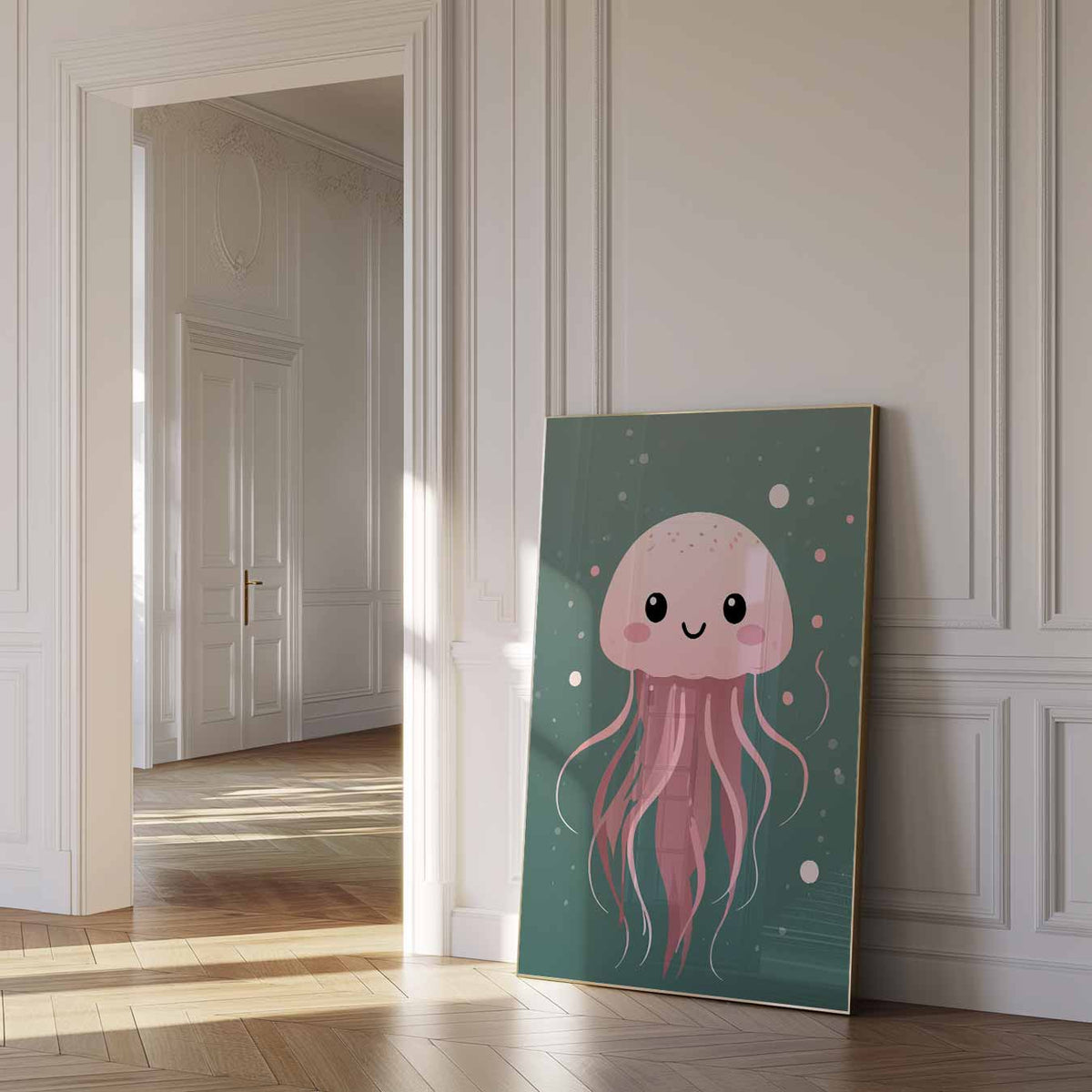 Schattige Kwallenposter – dierenposter als moderne staande wanddecoratie