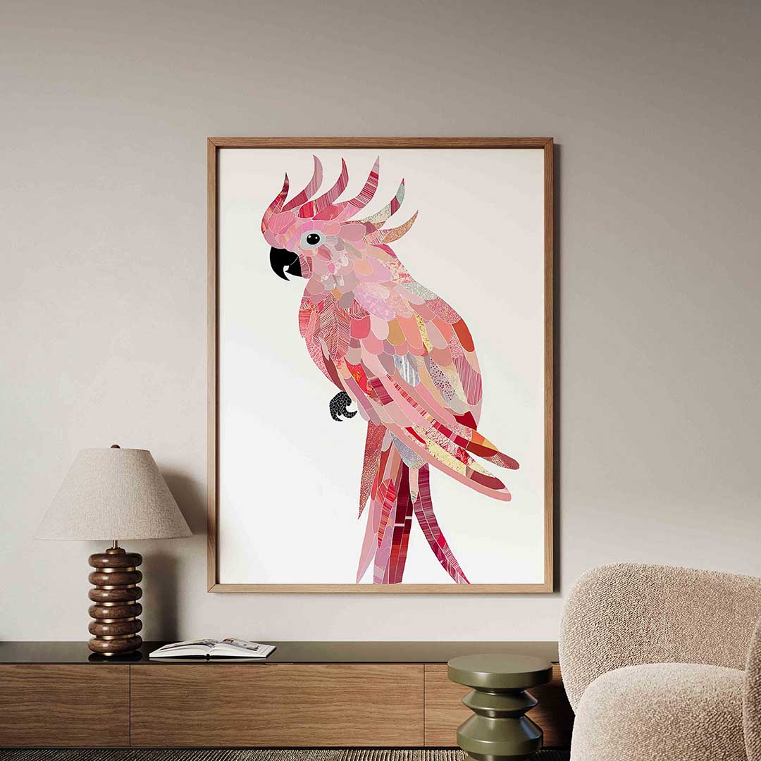 Papegaai in roze tinten – dieren poster in staand formaat