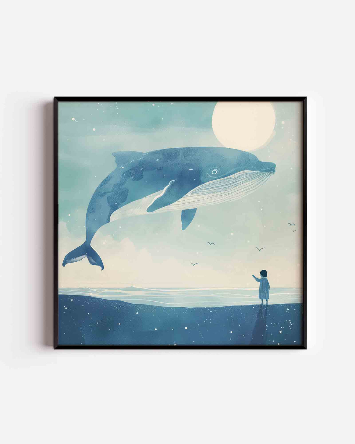 Walvis en kind – vierkante kinderposter als wanddecoratie