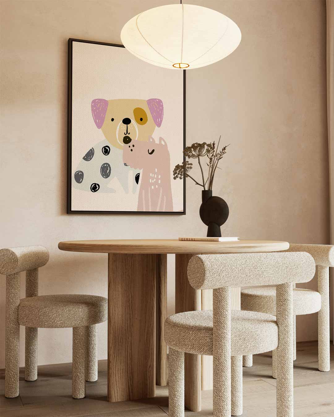 Vrolijke Honden Vriendjes Illustratie – staand kunstwerk voor modern interieur