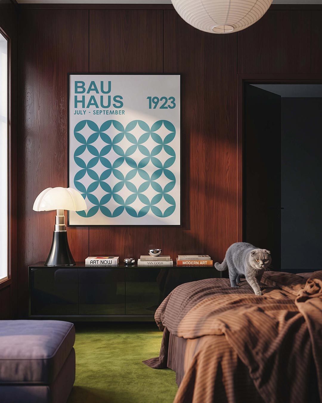 Cirkelpatroon en tekst – geometrische Bauhaus poster in staand formaat