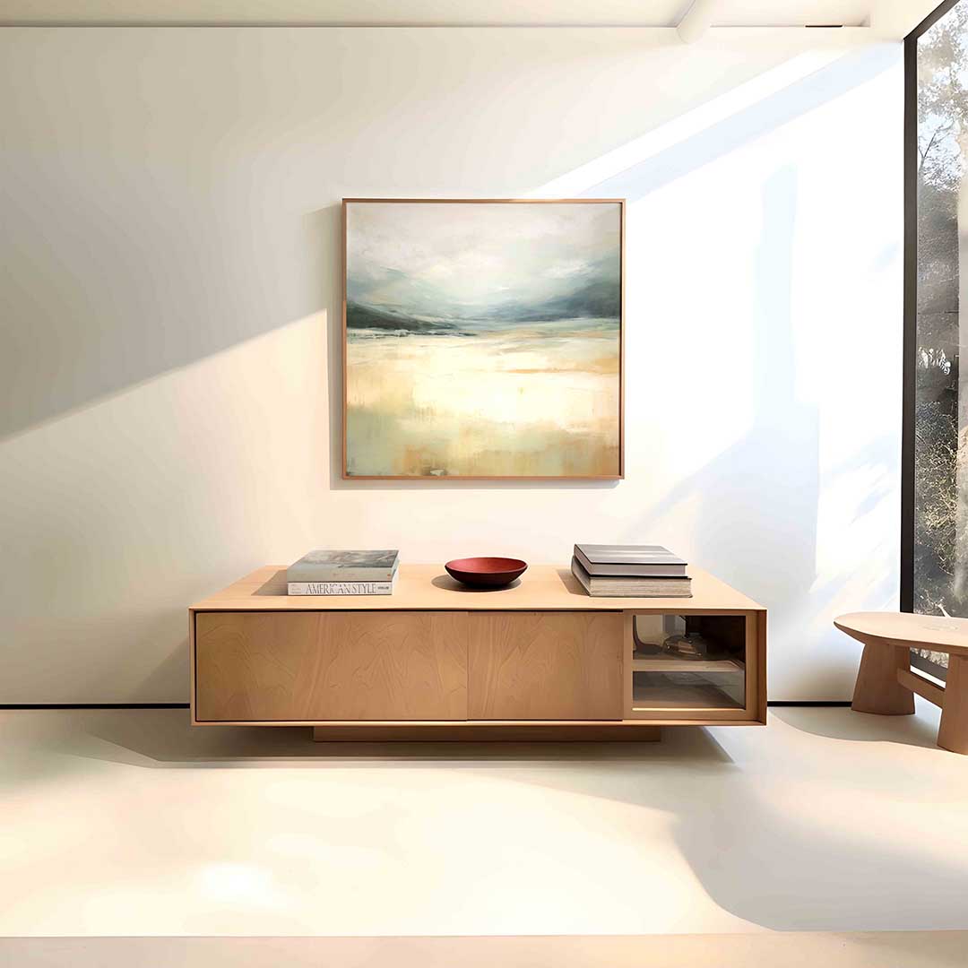 Landschap in zachte tinten – vierkante abstracte wanddecoratie van WallArtistic
