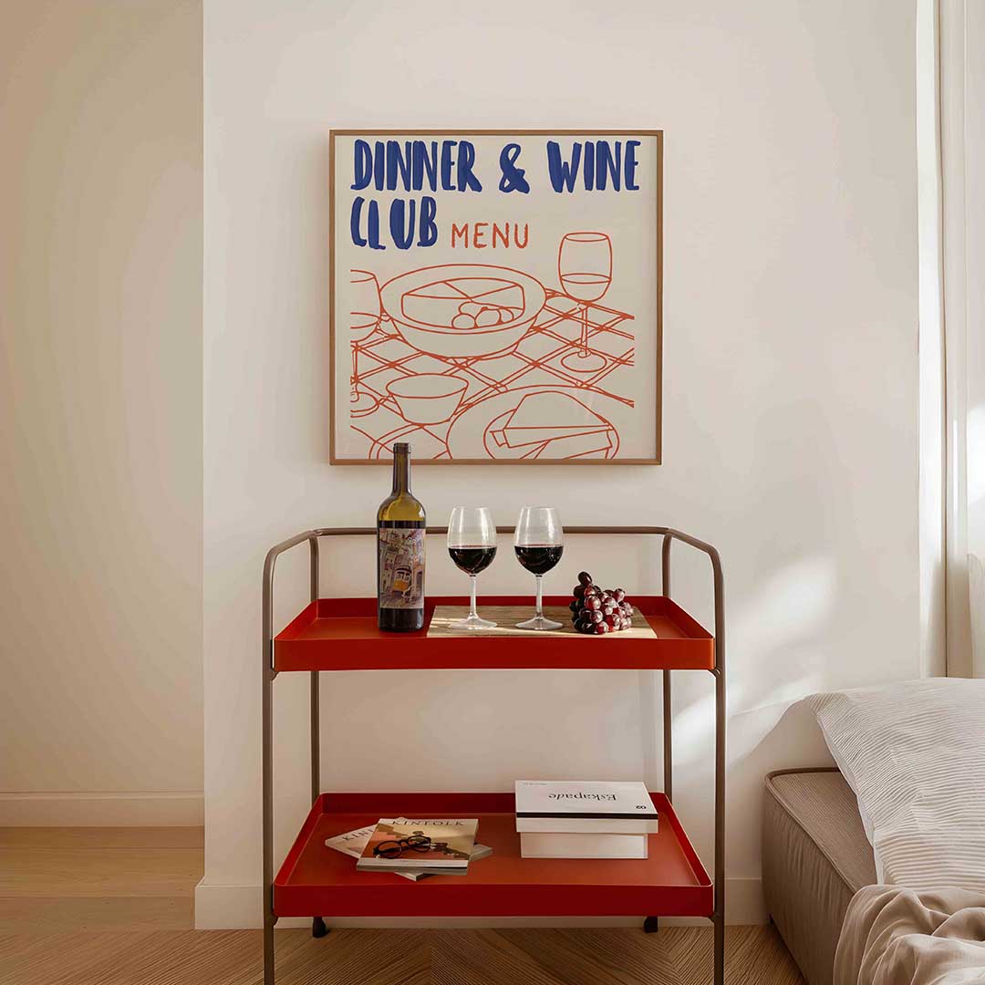 Dinner & wine club menu – vierkante keuken wanddecoratie van WallArtistic