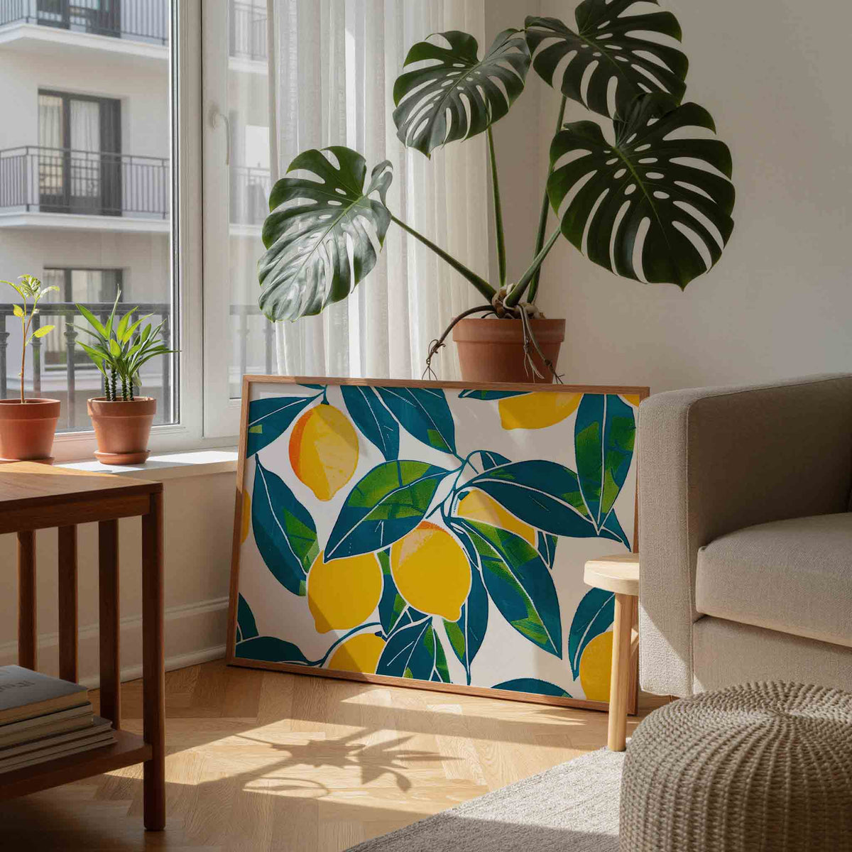 Citroenen en bladeren – moderne wandkunst als landscape poster