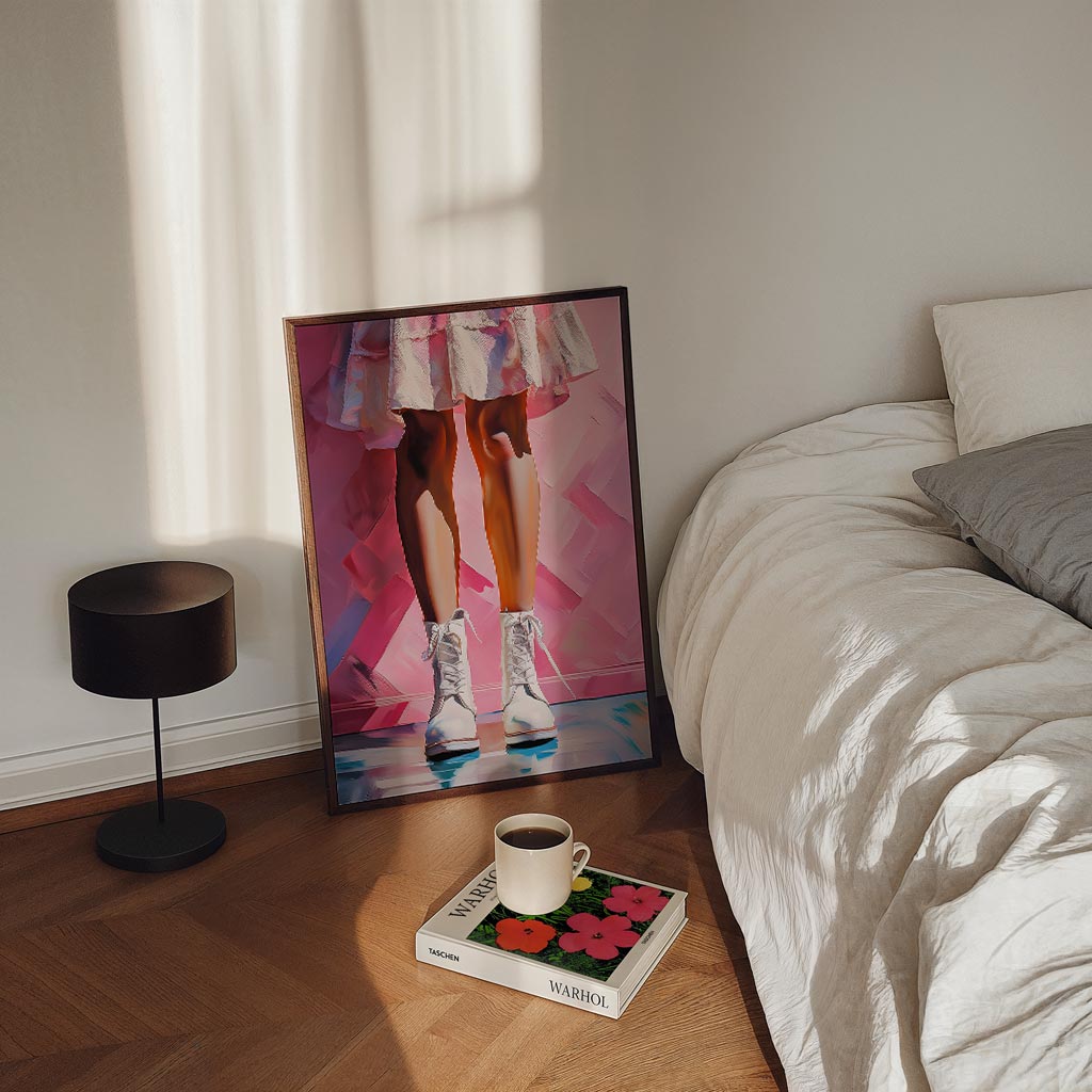 Vrouwelijke Elegantie in Roze – staande zomer wanddecoratie van WallArtistic