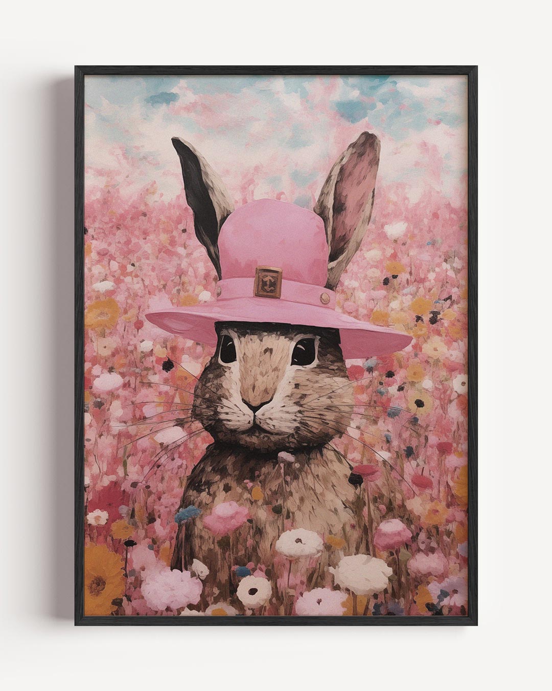Konijn in bloemenveld – dieren portret poster als wanddecoratie