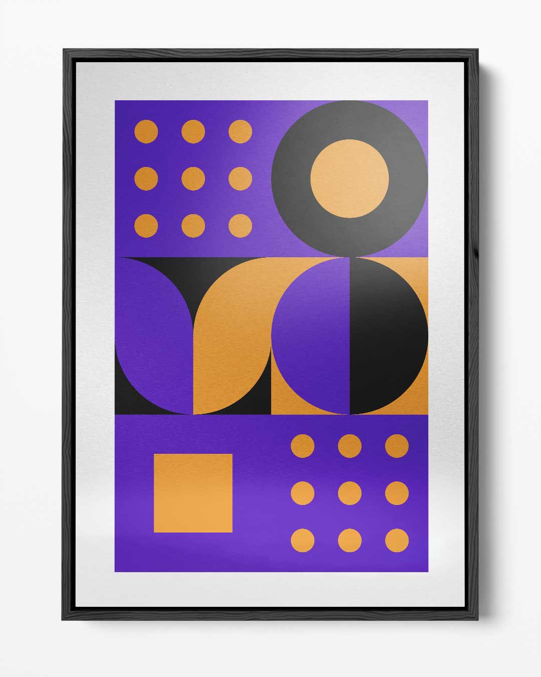 Geometrische vormen in paars en oranje – portret kunstwerk als wanddecoratie