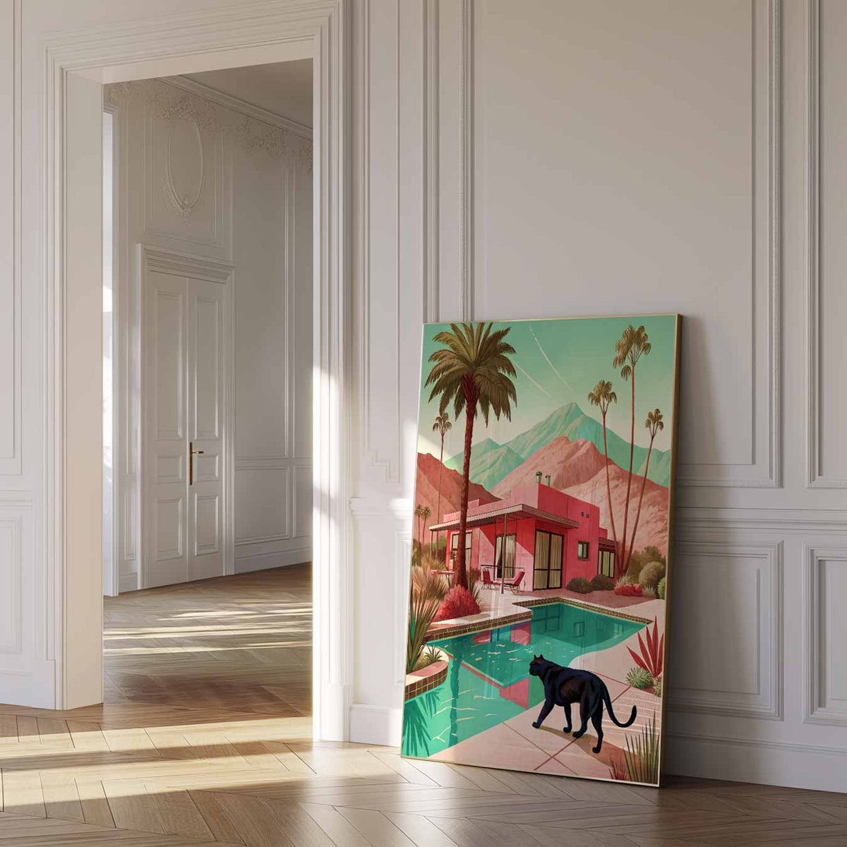 Retro Palm Springs – dierenposter als moderne staande wanddecoratie