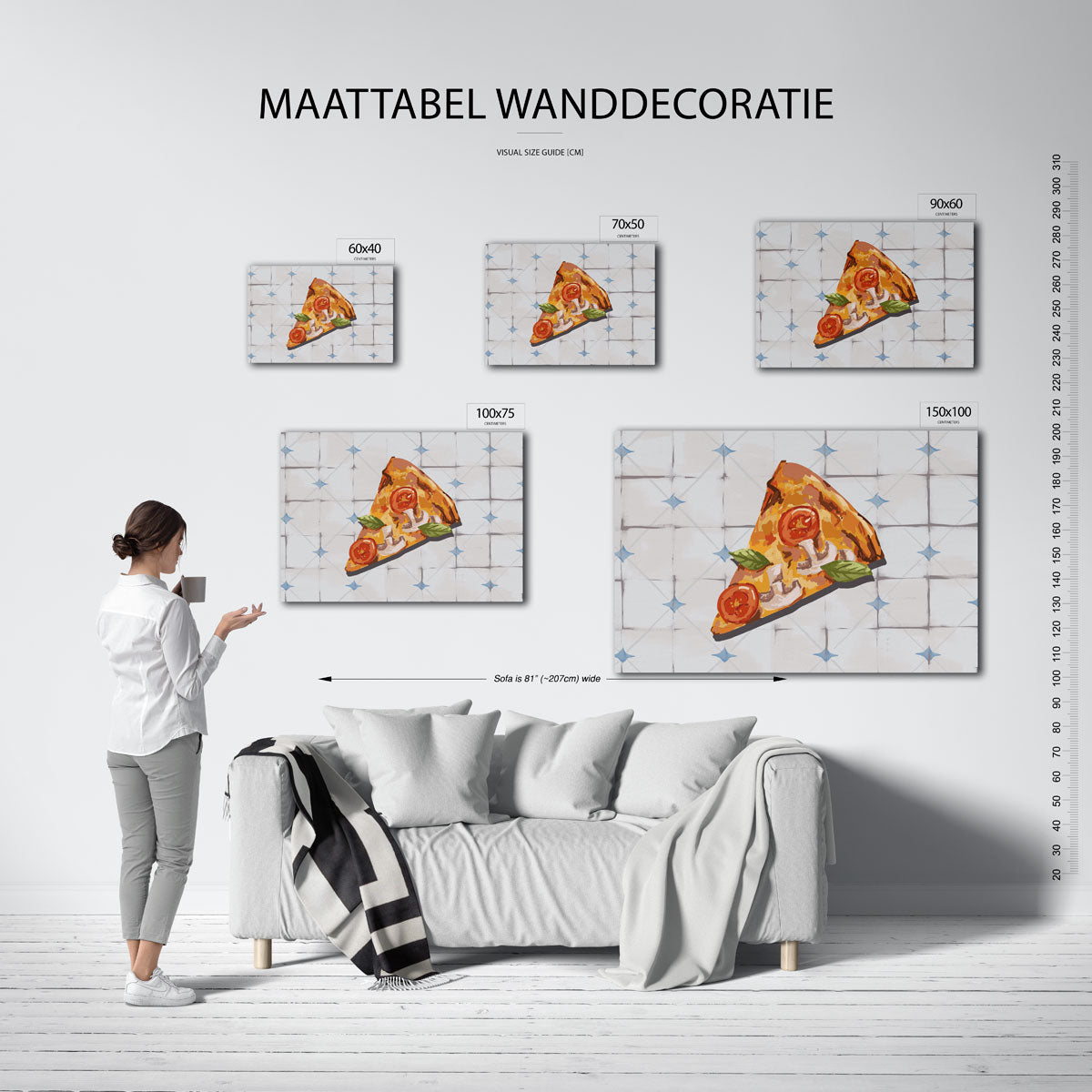 Pizza illustratie – kunstwerk op canvas, dibond of plexiglas