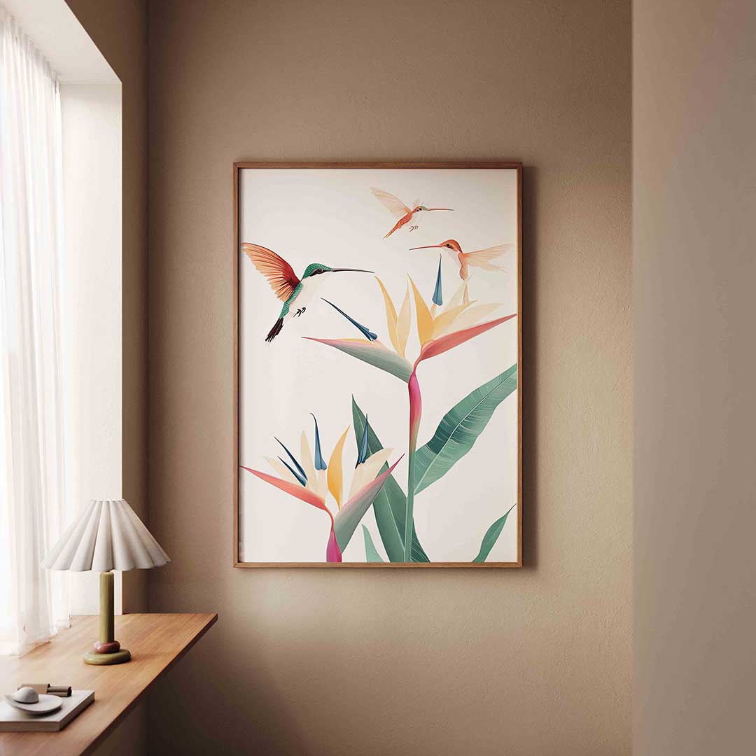 Kolibries en bloemen – staande jungle wanddecoratie van WallArtistic