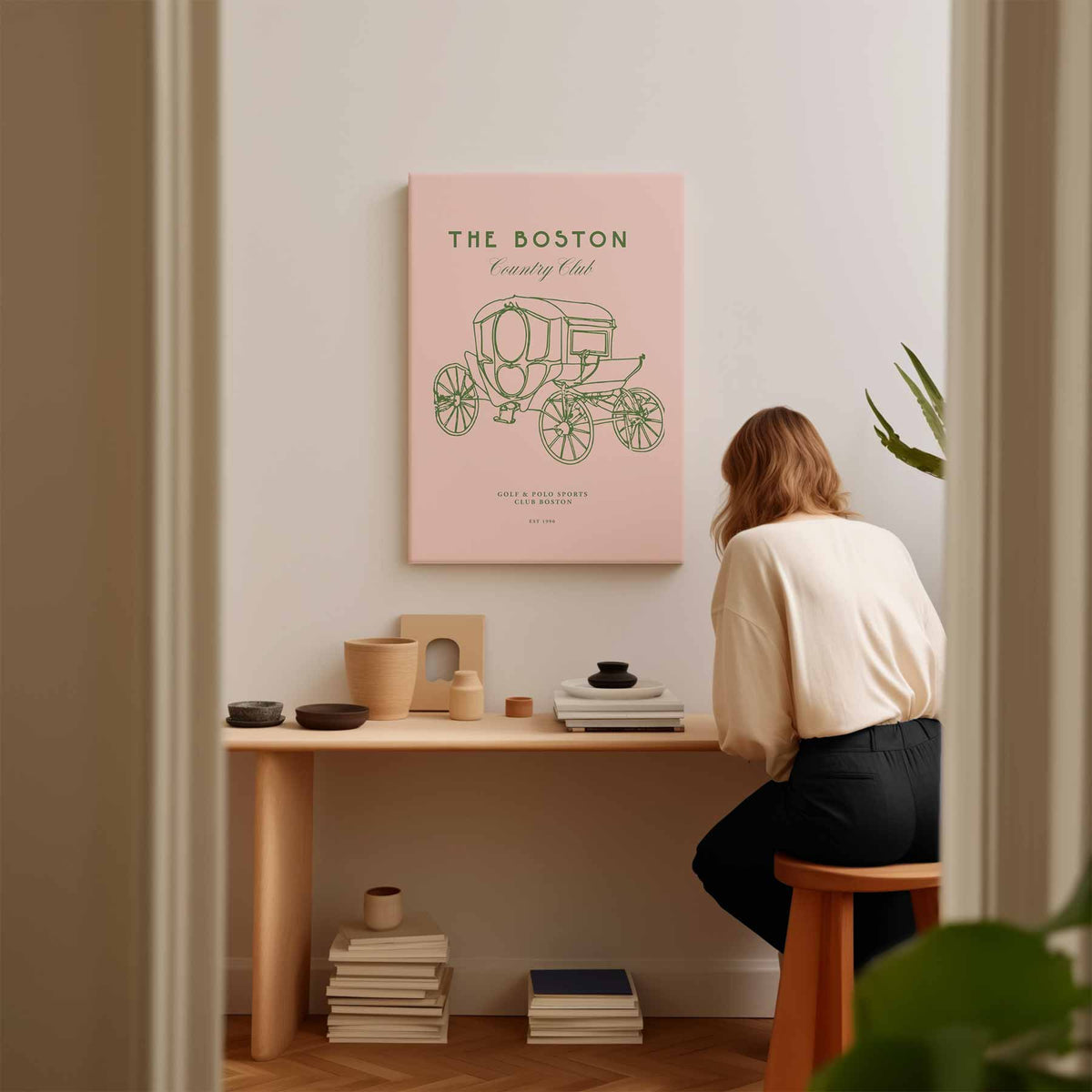 Vintage Boston Koets Illustratie – modern portret kunstwerk van WallArtistic