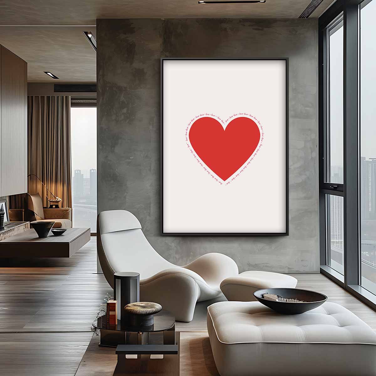 Rood Hart met Liefdevolle Rand – staande wandkunst voor woonkamer of interieur